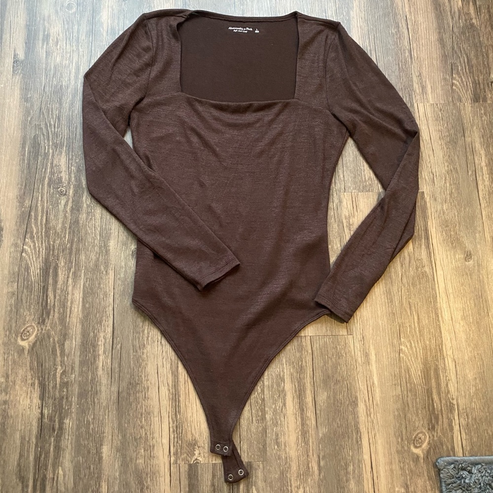 Long-Sleeve Cozy Squareneck Bodysuit Dark Brown